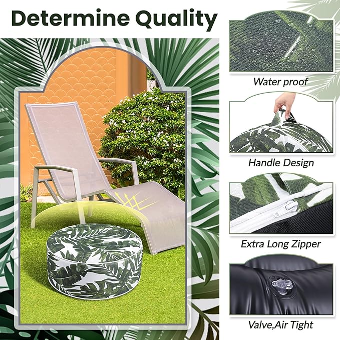 2 Pack Outdoor Inflatable Ottoman Waterproof Inflatable Pouf Foot Rest with Handle D21 x H9 Portable for Patio Camping Garden or Home