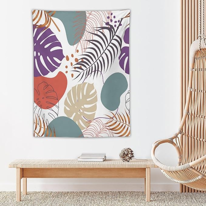 ICMOLYYENLO Tropical Green Leaves Tapestry, Exotic Leaves Beautiful Bedroom Wall Hanging, Floral Poster Blanket for Bedroom Living Room Dormitory Apartment 60x80 Inch