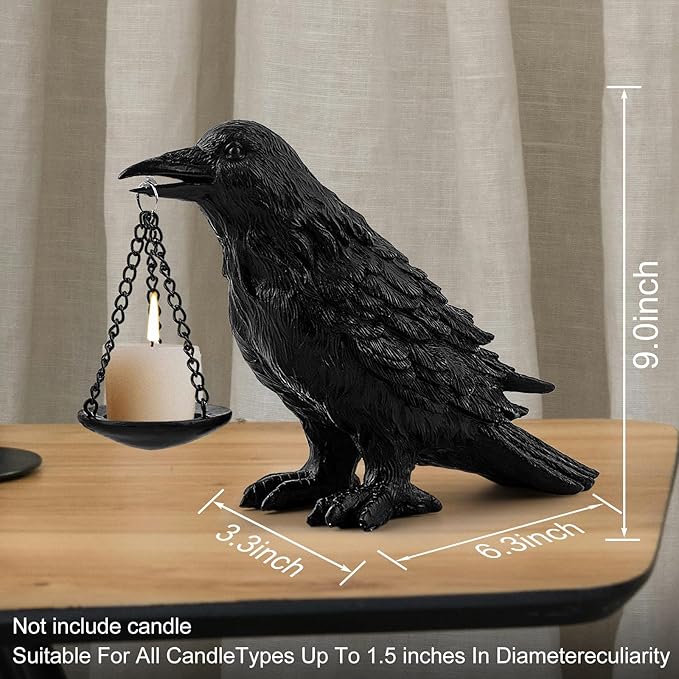 Raven Gothic Home Decor Fake Crow Light Holder Raven Lamp Tealight Candle Holder Resin Raven Statue 3PCS