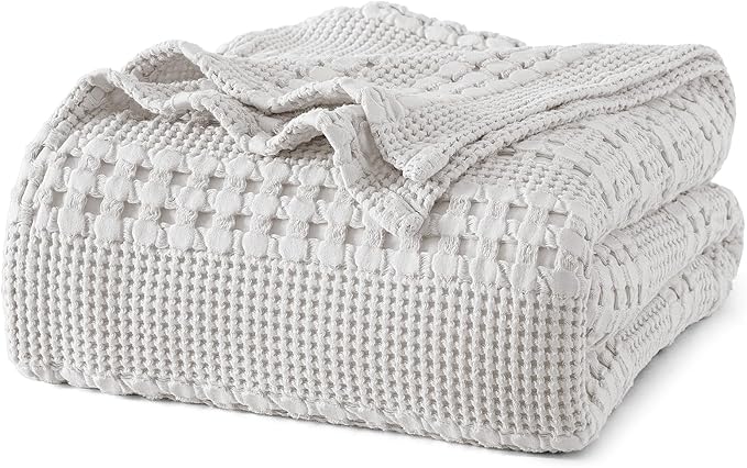 PHF 100% Cotton Waffle Weave Blanket Twin Size, Soft Lightweight Breathable Cozy Summer Blankets for Bed, Luxury Aesthetic Woven Bedding for Home Decor, 66"x90", Light Grey