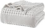 PHF 100% Cotton Waffle Weave Blanket Twin Size, Soft Lightweight Breathable Cozy Summer Blankets for Bed, Luxury Aesthetic Woven Bedding for Home Decor, 66"x90", Light Grey