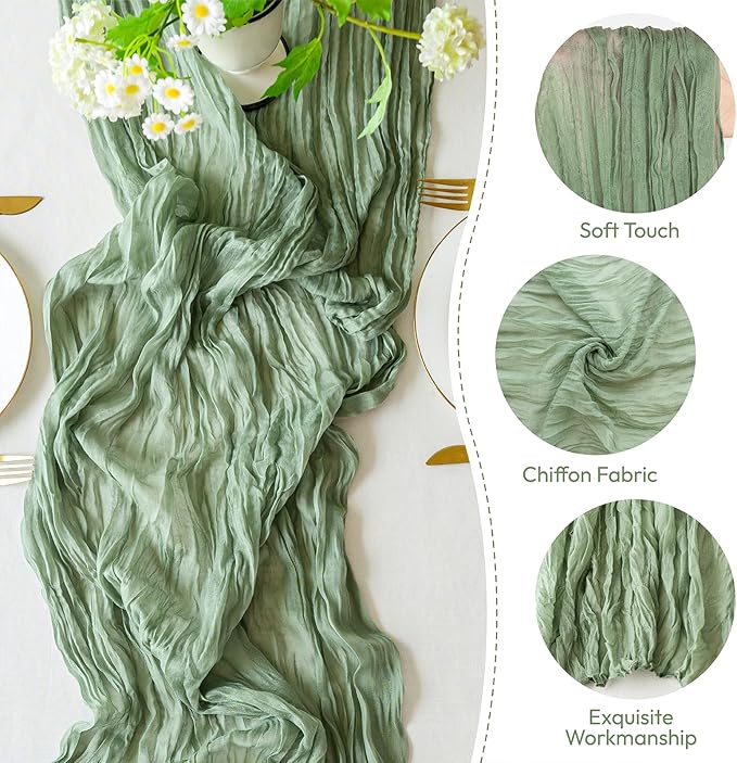 Sioloc 5 Pack Sage Green Cheesecloth Table Runner Fall Autumn Decor for Home 10ft Table Cloth for Tea Wedding Birthday Party Baby Bridal Shower Halloween Thanksgiving