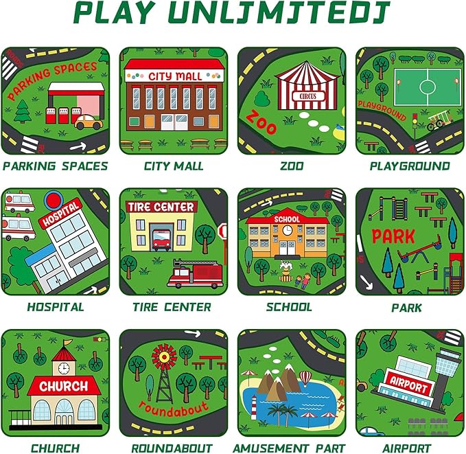 Kids Carpet Playmat Rug 5 x 7 ft Player Car Rug, City Life Traffic Road Map Mat Educational Game Area Mat for Toddler Children Playroom Classroom Bedroom(Green)