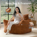 Giant Plush Bean Bag Chair for Adults with Armrests - Oversized Comfy Orange Beanbag Lounge Lazy Floor Sofa Accent Chair for Living Room, Bedroom & Dorm, Cozy Fluffy Single Cloud Mini Couch