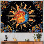 Lunerfex Sun and Moon Tapestry Mandala Wall Tapestry, Cute Tapestries for Bedroom Ceiling Tapestries Wall Hanging for Bedroom Living Room Decor Sun-1 70"x90"