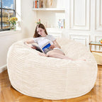 Large Bean Bag Chair, 5FT Giant Beanbag Chairs with Memory Foam Filled, Bean Bag Chairs for Adults, Ultra Soft Lazy Sofa for Living Room Bedroom (White)