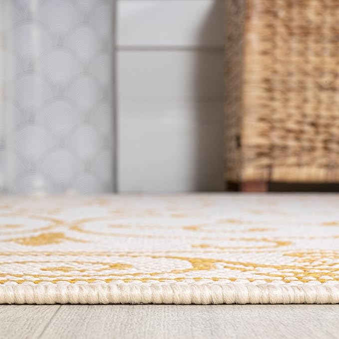 JONATHAN Y Vintage Filigree Indoor Outdoor Runner Rug 2X8 Cream/Yellow, Charleston Textured Weave for Backyard, Patio, Porch, Easy-Cleaning, High Traffic, Pet-Friendly, Non-Shedding (SMB106M-28)