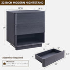 Nightstand with Charging Station, 22" Push-to-Open Bedside Table with 2 Storage Drawers, Large Modern End Table for Bedroom,Black