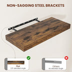12" Deep Floating Shelves for Wall 48 Inches Long, Heavy Duty Wall Shelves for Bedroom Bathroom Kitchen Laundry Room, Farmhouse Rustic Shelves for Home Decor, 48" X 12" X 2" Set Of 2, Rustic Brown