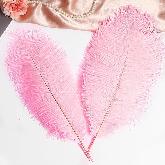 THARAHT 12PCS Ostrich Feathers Natural Bulk 16-18Inch(40-45cm) for Wedding Party Centerpieces Easter Gatsby Flower Arrangement and Home Decorate Ostrich Feathers,Pink