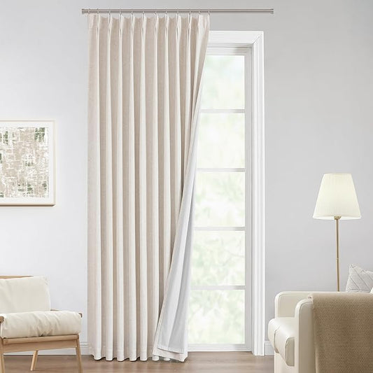 Vision Home Natural Pinch Pleated Full Blackout Curtains Linen Blended Room Darkening Window Curtains 120 inch for Living Room Bedroom Thermal Insulated Pinch Pleat Drapes with Hooks 60" Wx120 Lx1