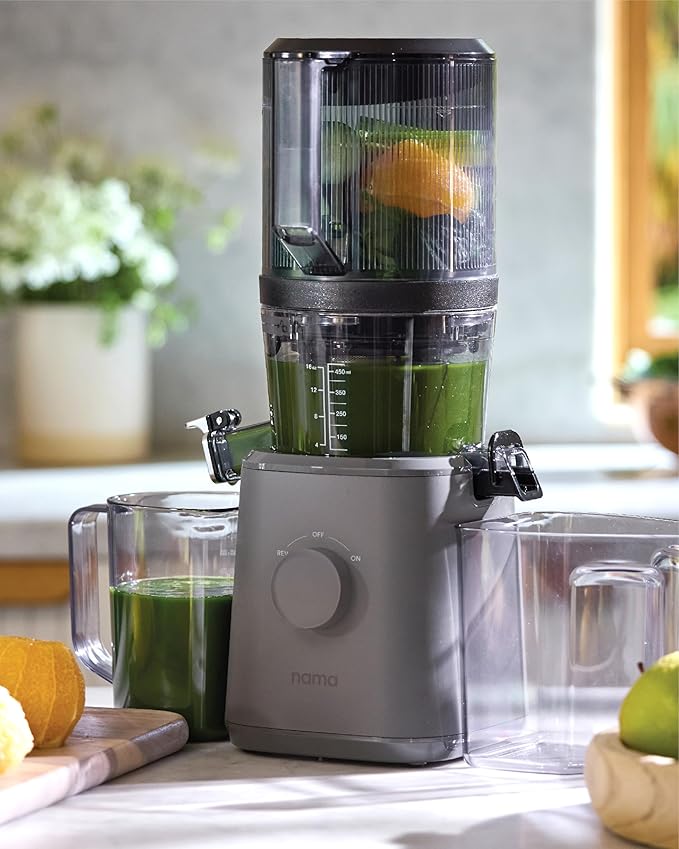 Nama J2 Cold Press Juicer – Self Feeding for Hands-Free Operation with Wide Mouth Hopper for Whole Recipe Loading, Zero Waste Masticating Juicer For More Juice, Less Pulp – Easy Cleanup & Assembly