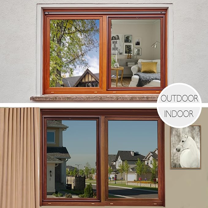 HIDBEA One Way Privacy Window Film, Daytime Mirror Reflective Heat Control UV Sun Blocking Non-Adhesive Static Cling Window Tint for Home and Office(Gray-Silver, 17.5 Inch x 6.5 Feet)