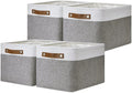 DULLEMELO Fabric Baskets for Storage, Office, Home,Nursery,Organizing Baskets for Shelves, Bedroom, Toys,Gift,Fabric Storage Basket with Handles(White&Grey,15"x11"x9.5",4-Pack)