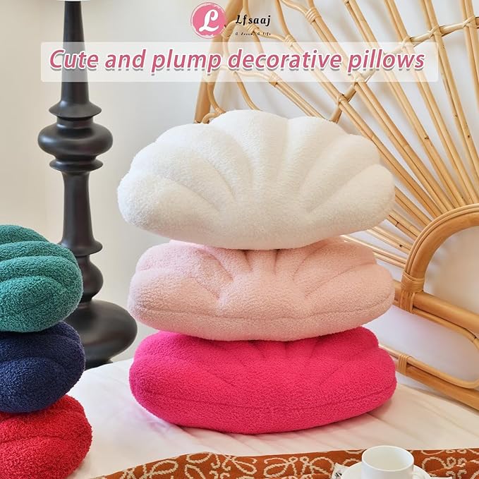 Pink Seashell Throw Pillows, Shell Shaped Throw Pillows, 18 Inch Soft Home Decorative Pillow Plush Cushion for Bed Couch Living Sofa Room Decor Accent Throw Pillow (Pink 18Inch)