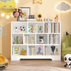 Book Shelf, 10 Cubes Storage Organizer, 3-Tier Open Shelf Wooden Bookcase, Freestanding White Bookshelf Cube Shelf for Bedroom, Living Room, Home Office
