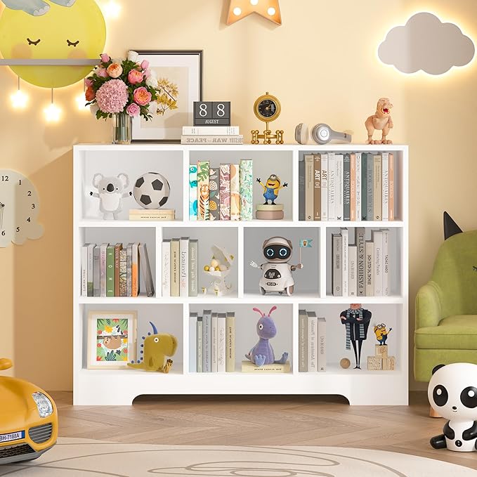 Book Shelf Set of 2, 10 Cubes Storage Organizer, 3-Tier Open Shelf Wooden Bookcase, Freestanding White Bookshelf Cube Shelf for Bedroom, Living Room, Home Office