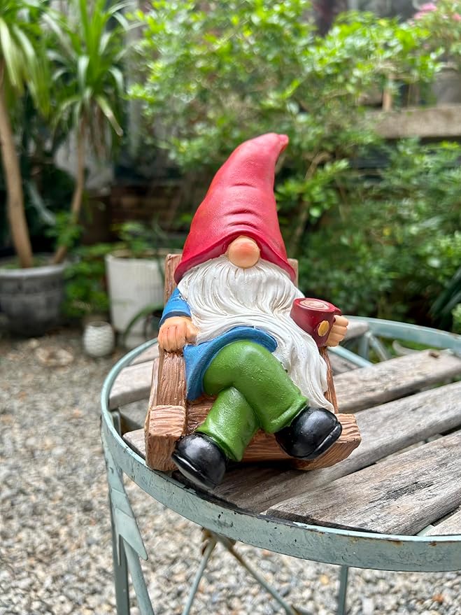 Drinking Coffee Faceless Garden Gnome Statue Decoration 7.1" Figurine Ornament for Indoor Outdoor Home Patio Yard Lawn