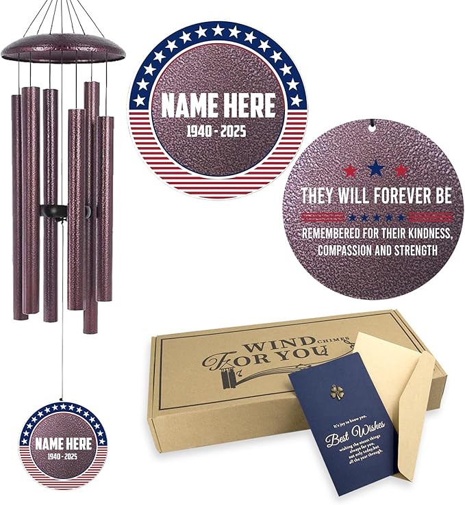 ASTARIN Personalized Wind Chimes for Memorial US Veteran, Deep Tone Wind Chimes for Loss of Loved One Brothers Sisters, Thank You Veteran Solider