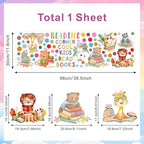 Reading Corner Decor,Reading Books Wall Decals,Learning Study Wall Stickers,Cartoon Animals Window Decals,Giraffe Bear Rabbit Read Books Stickers for Toddler Nursery Bedroom Classroom School