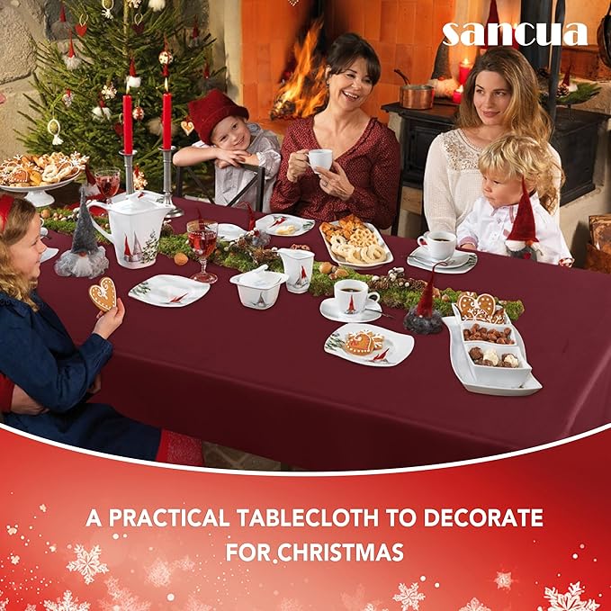 sancua Rectangle Tablecloth - 60 x 102 Inch - Stain and Wrinkle Resistant Washable Polyester Table Cloth, Decorative Fabric Table Cover for Dining Tables, Buffet Parties and Camping, Burgundy