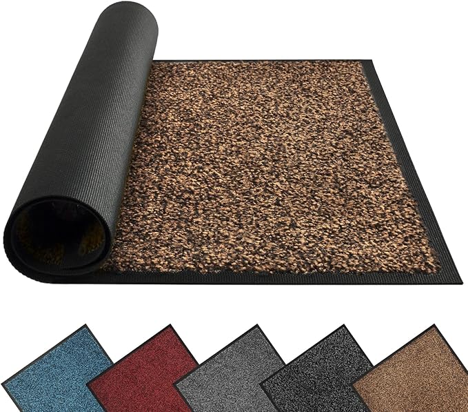 Mibao Front Door Mat, Dirt Trapper Welcome Mat for Outdoor Indoor, Non-Slip Waterproof Doormat, Durable Machine Washable Low Profile Entry Rug for Back Door Outside Patio Porch, 48" x 36", Brown