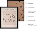 Poster Master Vintage Poster - Retro One Line Elephant Drawing Print - Elephant Art - Minimal Gift for Men, Women, Animal Lover - Abstract Wall Decor for Home, Office, 8x10 Black Framed