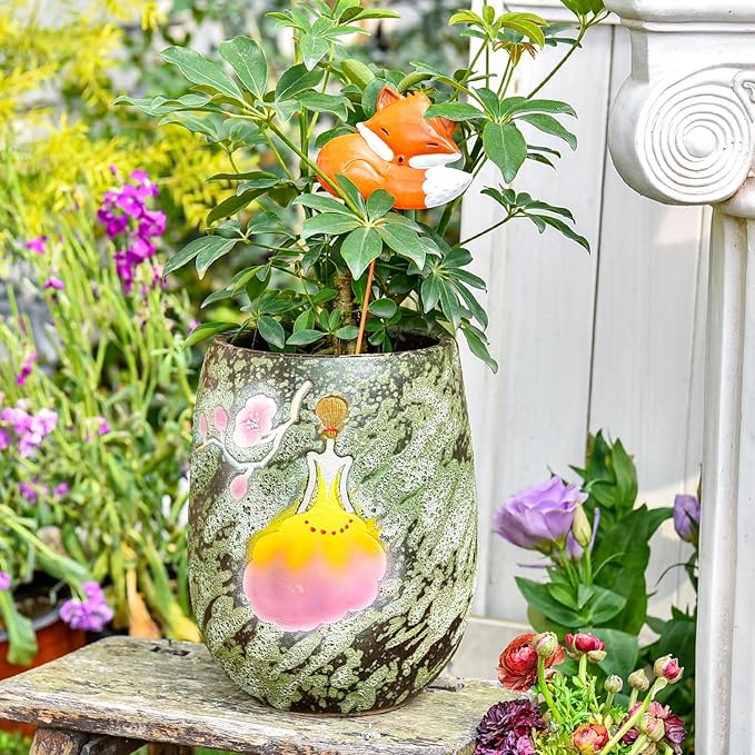 Sungmor 10.6 Inch Ceramic Succulent Plant Pot with Drainage Hole, Hand Painted Flower Pots for Plants, Unique Texture Decorative Planter for Indoor and Outdoor, Pottery Vase for Home Office Decor