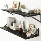 36"W x 12"D Floating Shelves, Black Deep Floating Shelves for Wall with Brackets, 12 Inch Deep Wall Shelves for Books, Wide Display Storage Shelves for Bathroom, Living Room, 36 Inch Long, Set of 2