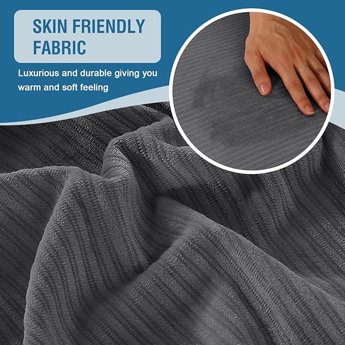 H.VERSAILTEX Velvet Stretch Sectional Couch Covers 4 Pieces Sofa Seat Cushion Covers L Shape Separate Cushion for Both Left/Right Couch (Large Sofa 3 Seater + 1 Chaise, Grey Striped)