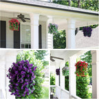Artificial Faux Hanging White Flowers Plants Basket for Outdoor Outside, Fake UV Resistant Realistic White Morning Glory Flowers for Porch Home Balcony Yard Patio Decoration