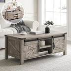 OKD 48" Farmhouse Lift Top Coffee Table with Sliding Barn Door, Rustic Center Table w/Hidden Storage Compartment, Lift Tabletop Dining Table w/Adjustable Shelf for Living Room,Light Rustic Oak