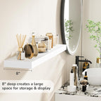 Fun Memories 36 Inch Floating Shelves - Deep Rustic White Wooden Wall Shelves - Extra Deeper & Thicker Wall Mounted Storage Shelf for Bedroom, Kitchen, Farmhouse - 2 Pack, Rustic White