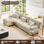 L Shaped Couch Sectional Couch, 3-Seater Cloud Couch Sectional Oversized Couch, Sofa Bed Couch with Round Bolster Armrests 5 Pillows, Modular Couch Home Sofa Living Room Couch