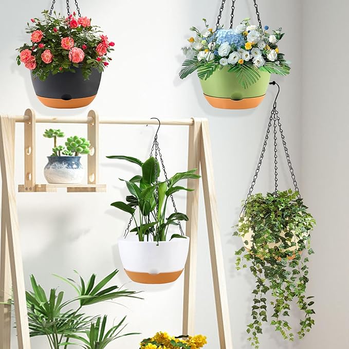 10 Inch Self Watering Hanging Pots, 3 Pack Hanging Planters