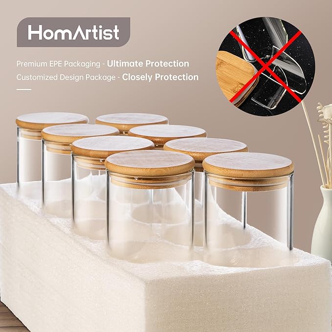 32oz & 21oz - 4 Pack Glass Jars with Bamboo Lids, Glass Pantry Storage Containers with Airtight Lids, Round Air Tigh Food Storage Canisters for Cereal, Pasta, Flour, Sugar, Best for Kitchen Organizer