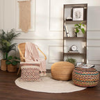 REDEARTH Round Pouf Ottoman - Braided Boho Poof Home Décor Pouffe Accent Sitting Circular Foot Rest for Living Room, Bedroom, Nursery, Kidsroom, Lounge; Jute and Cotton (19.5"x19.5"x14"; Multi)