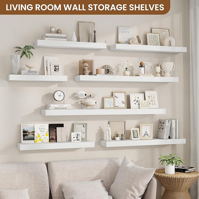 fuqing Floating Shelves for Wall, Bathroom Shelf Wall Mounted for Storage, Shelves with Invisible Bracket for Bedroom, Kitchen, Living Room, Farmhouse Small Book Shelf, 30 Inch Set of 2, White