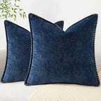 decorUhome Chenille Soft Throw Pillow Covers 20x20 Set of 2, Farmhouse Velvet Neutral Decorative Euro Pillow Covers with Stitched Edge for Couch Sofa Bed Home Decor, Poseidon