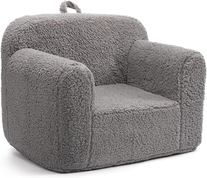ALIMORDEN Kids Ultra-Soft Snuggle Foam Filled Chair, Toddler Cuddly Sherpa Reading Couch for Boys and Girls, Grey