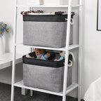 Bidtakay Fabric Storage Baskets with Handles [2-Pack] Large Canvas Organizer 16" X 11.8" X 11.8" Foldable Tall Baskets Rectangular Gift Basket Decorative Storage Bins for Closet, Home(Black&Grey)