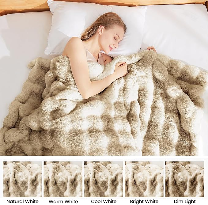 Latepis Soft Luxury Faux Fur Bubble Blanket, Thick Warm Cozy Throw Blanket for Couch, Plush Fluffy Blanket for Sofa and Bedroom Women Gift, 50” x 60”, Tie-dye Camel, 860GSM