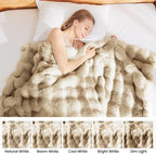 Latepis Soft Luxury Faux Fur Bubble Blanket, Thick Warm Cozy Twin Blankets for Couch, Plush Fluffy Blankets for Sofa and Bedroom, Fuzzy Blanket for Women Gift, 60” x 80”, Tie-dye Camel, 860GSM