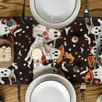 Artoid Mode Ghost Jack-O'-Lantern Black Cat Halloween Table Runner,Holiday Kitchen Dining Table Decoration for Home Party Decor 13 x 60 Inch