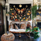 Lunerfex Boho Butterfly Tapestry Flower Moon Wall Tapestry, Moon Phases Tapestries for Bedroom Cute Tapestries Wall Hanging for Bedroom Living Room Decor Butterfly-2 44"x60"