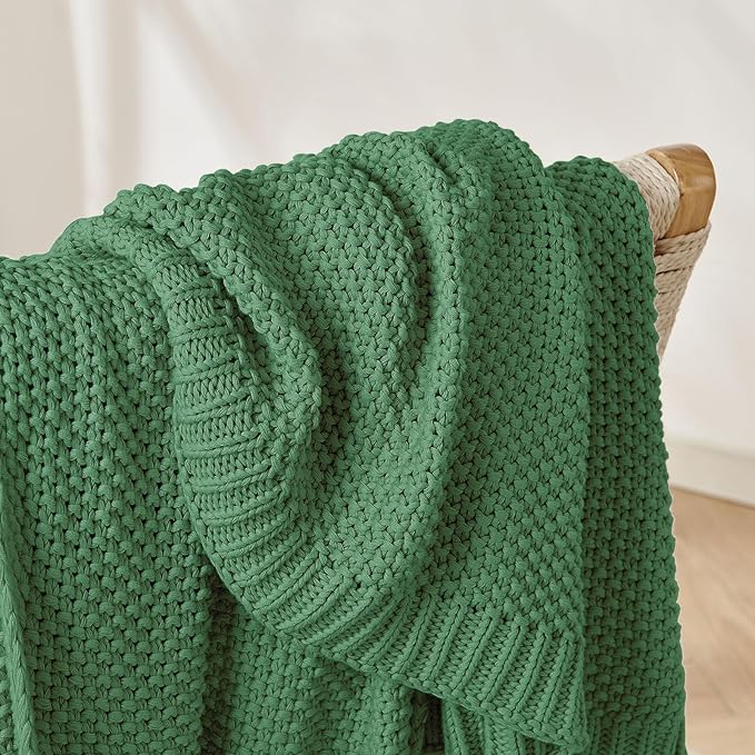 Joydeco Chunky Cable Knit Throw Blanket, Lightweight 100% Cotton Soft Cozy Throw Twin Blanket for Couch Bed and Sofa, Rustic Breathable Farmhouse Blanket Gift for Women Men(Olive Green, 60"x80")