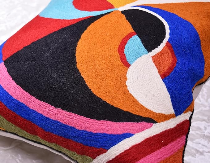 Delaunay Decorative Pillow Cover Joy Modern Couch Pillowcase Contemporary Couch Cushion Abstract Farmhouse Chair Pillowsham Hand Embroidered Wool Size 18x18