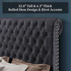PaPaJet Bed Frame Queen Size Upholstered Platform Bed with 52.8'' Tall Sleigh Headboard, Button Tufted, No Box Spring Needed, Easy Assembly, Dark Grey