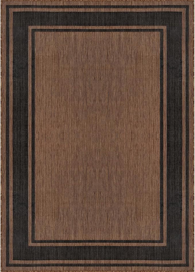 Beverly Rug Outdoor Rug 6x9 Modern Bordered Area Rugs for Indoor and Outdoor Patio Deck Porch Garden Waterproof Weather Sun Resistant Washable Outside Carpet (6 x 9 Gold)