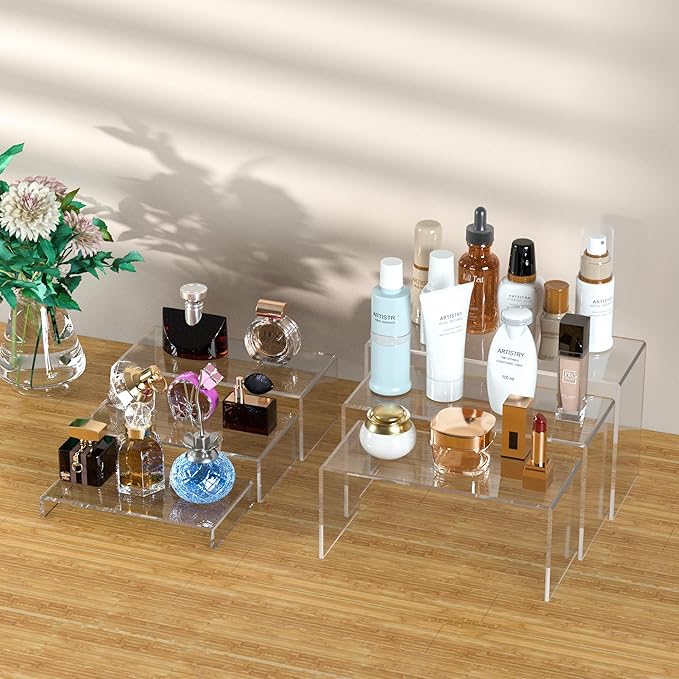 Acrylic Display Risers 6pcs, Clear Rectangular Display Organizer Stands, Acrylic Display for Funko Pop Figure, Desserts, Cupcake, Toys, Collectibles, Merchandises - 7.5''x8''x8.5''x9''x9.5''x10''